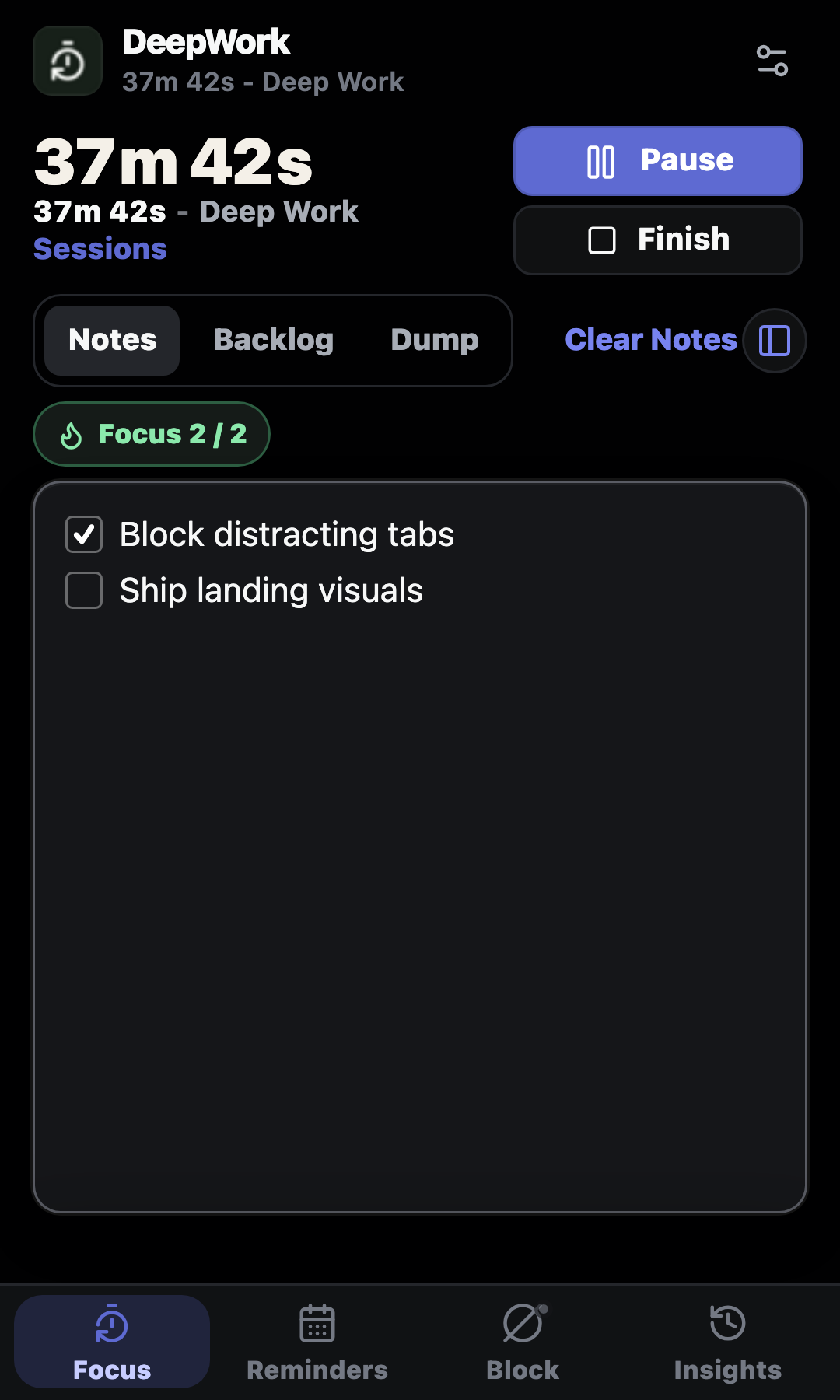 DeepWork focus timer and notes